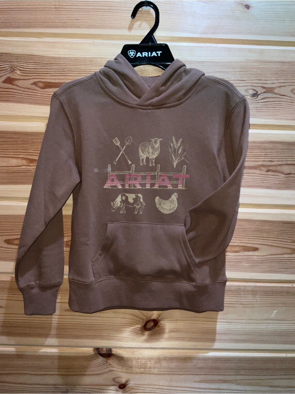 Ariat Brown Kids Hoodie with Farm Graphic